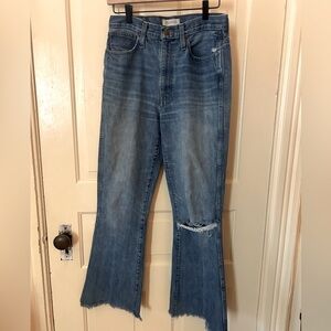 Madewell distressed rigid flare raw hem 27T 27 med wash